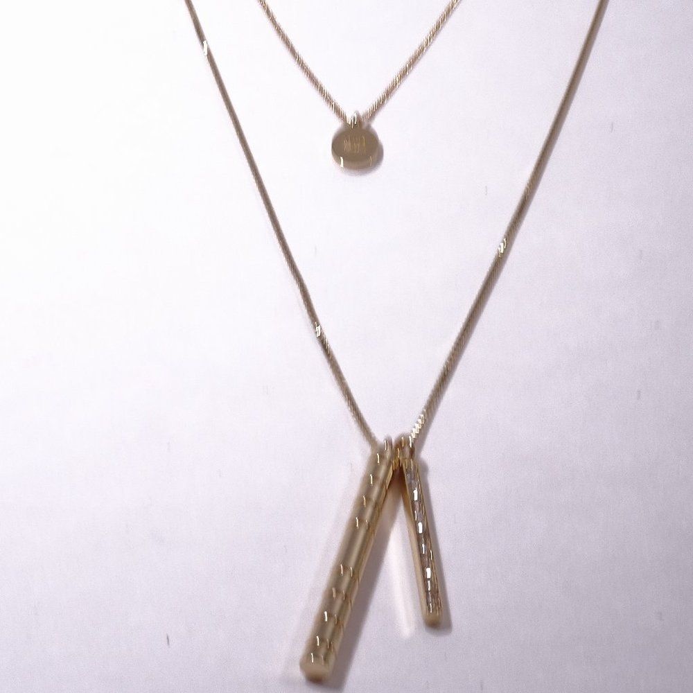Banana Republic Gold Metallic Pave Double Stick Pendant Necklace SET NWT 90